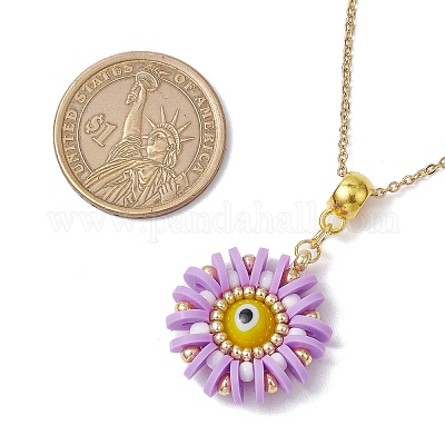 Стеклянные бусины и полимерная глина и ожерелья с подвесками в стиле лэмпворк от сглаза NJEW-MZ00101-04-1