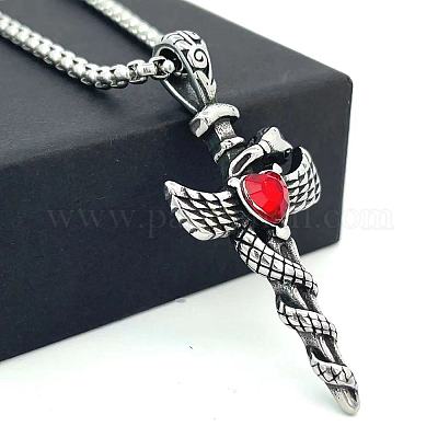 Ожерелья из нержавеющей стали с рубиновыми стразами в виде крылатой палочки QK0929-1