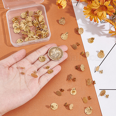 60 шт. 2 стиля текстурированной плоской круглой ионного покрытия (IP) 304 нержавеющей стали серьги-гвоздики фурнитура STAS-SP0001-47-1