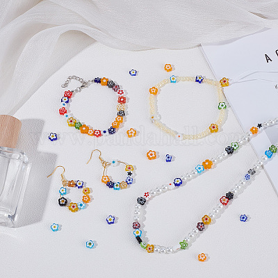 5 нити стеклянных бусин миллефиори ручной работы LAMP-DR0001-04B-1