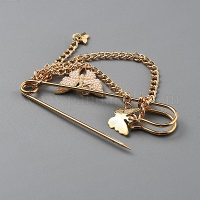 Броши-цепочки из пластикового сплава с бабочкой и жемчугом&nbsp;JEWB-WH0045-19G-1