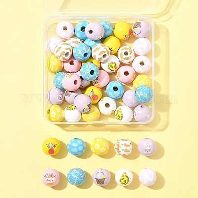 50 шт. 10 стиля печатных деревянных бусин с пасхальной тематикой WOOD-FS0001-42-1