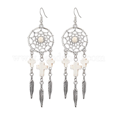 Серьги-подвески из искусственной бирюзы EJEW-JE06330-02-1