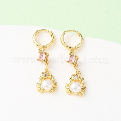 Латунные микро проложить серьги обруча кубического циркония EJEW-A149-04A-G-1