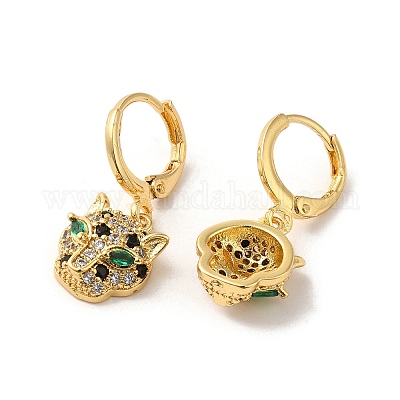 Серьги с подвесками из латуни с леопардовой головкой EJEW-Q797-05B-G-1