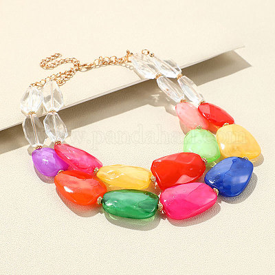 Двухслойные ожерелья из граненых каплевидных бусин из смолы для женщин FS-WG54F11-06-1