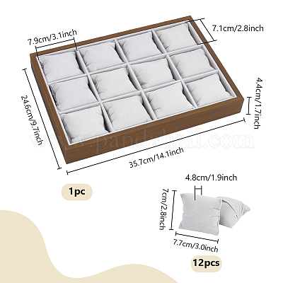 12-слотовый деревянный лоток для хранения часов AJEW-WH0348-721-1