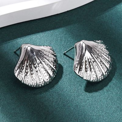 Серьги-гвоздики в форме ракушки из латуни EJEW-H165-02B-P-1