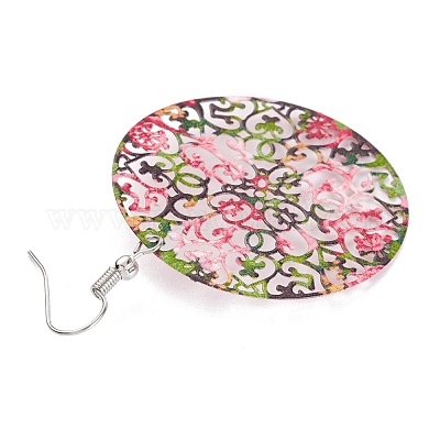 Плоские круглые серьги из нержавеющей стали EJEW-I256-13P-1