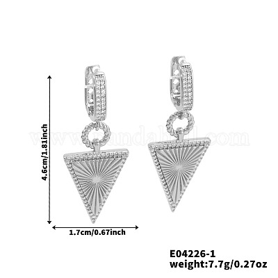 Элегантные треугольные серьги-кольца из латуни с прозрачным кубическим цирконием IH4301-1-1