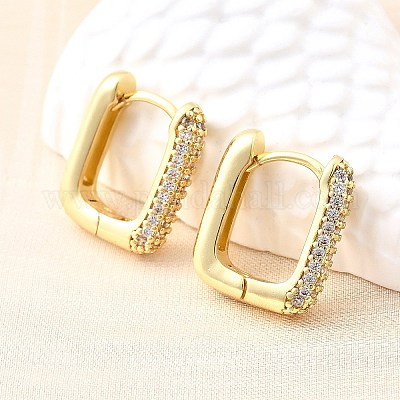 Латунные серьги-кольца из прозрачного кубического циркония EJEW-Z121-10G-1