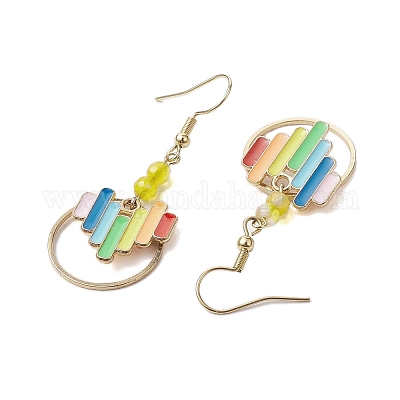 Женские серьги с подвесками в форме сердца из эмали и латуни EJEW-JE05922-1