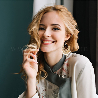 2 пара двухцветных серег-капель из стеклянных бусин EJEW-AN0002-29-1