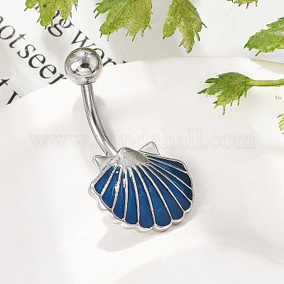 Кольца для живота в форме изогнутой штанги из сплава с эмалированной ракушкой AJEW-R007-02P-1