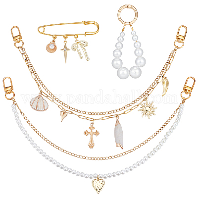 4 шт. 4 стиля 304 нержавеющая сталь цепочки сумка декоративные цепочки и наборы брошей HJEW-UN00078-1