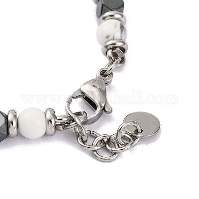 Браслет из круглых бусин из натурального хаулита и магнитного синтетического гематита X-BJEW-P339-02P-06-1