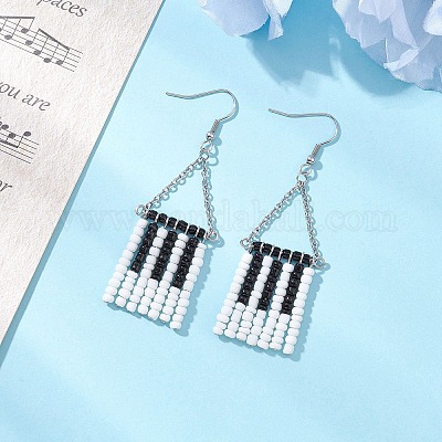 Серьги-подвески из стеклянных бусин ручной работы EJEW-TA00698-1