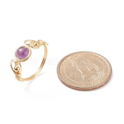 Плетеное кольцо на палец с натуральным аметистом RJEW-TA00042-02-1