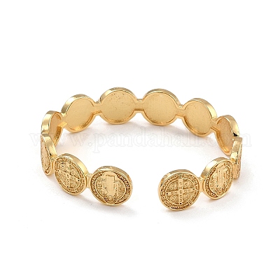 Плоский круглый браслет-манжета с крестом иисусом&nbsp;LS-BJEW-I298-03G-1