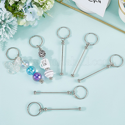 10 шт. застежки для брелока из железного прута с бусинами AJEW-SC0003-89P-1