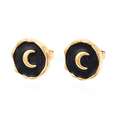 Серьги-гвоздики с эмалью из нержавеющей стали 304 «самородки с луной» EJEW-T047-19G-1