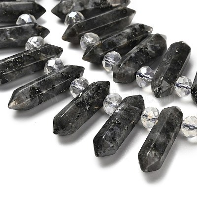 Нити бусин с двойным концом из натурального ларвикита G-H069-A06-01-1