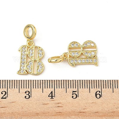 Латунные микро-паве прозрачные кубические цирконии номер 18 европейские подвески KK-K293-62G-1