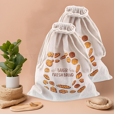 2 шт. льняные мешочки с принтом хлеба AJEW-CP0003-81B-1