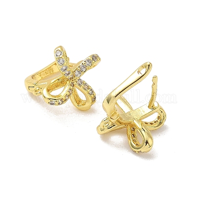 Фурнитура для сережек-колец с бантом из латуни с микропаве из прозрачного кубического циркония KK-G536-12G-1