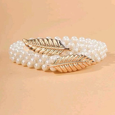 Эластичные ремни-цепочки из листового сплава и пластика с имитацией жемчуга FS-WG59949-01-1