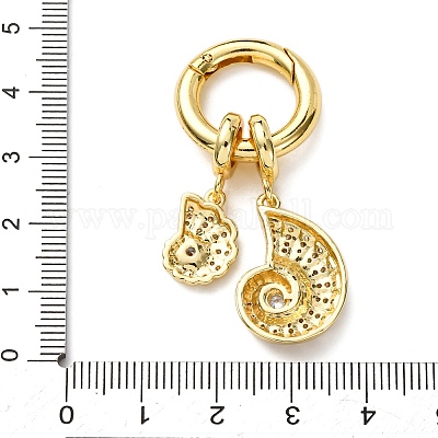 Подвесные украшения с морскими животными из латуни с прозрачными кубическими цирконами KK-C119-10A-G-1