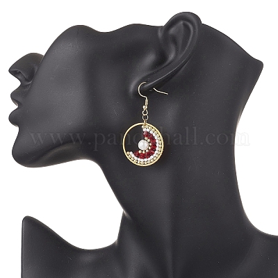 3 пара сережек-подвесок из стеклянных бусин в форме луны EJEW-MZ00598-1