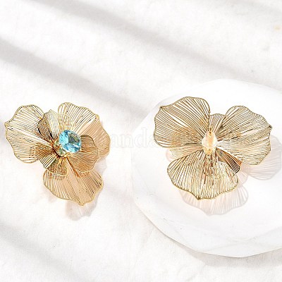 Цветок латуни микро проложить кубического циркония серьги стержня EJEW-F391-07G-02-1