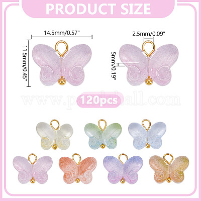 120 шт. бабочка градиент цвета краска для выпечки прозрачные стеклянные подвески PALLOY-HY00098-1