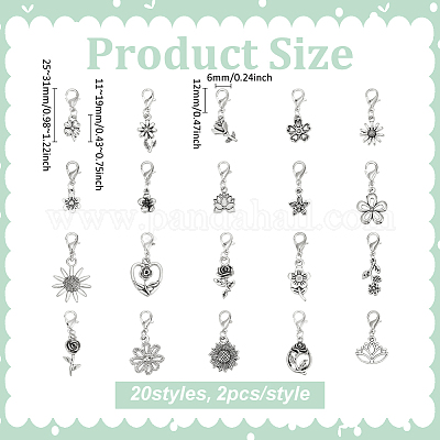 40 шт. 20 стиля подвесные украшения из цветочного сплава HJEW-PH02114-1