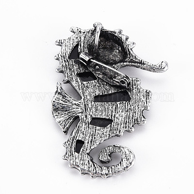 Брошь в форме морского конька из натуральной раковины морского ушка/пауа G-N333-006-RS-1