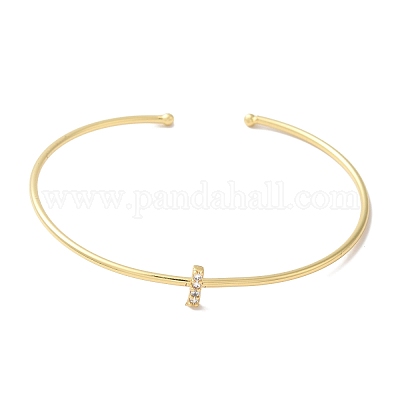 Браслеты на открытой манжете с прозрачным покрытием из латуни с микропаве и кубическим цирконием BJEW-A018-01G-I-1