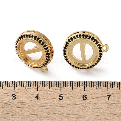 Фурнитура для сережек-гвоздиков из латуни с микропаве из черного кубического циркония KK-R215-09G-03-1
