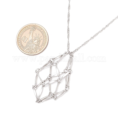 304 нержавеющая сталь пустой макраме мешочек кулон сингапурская цепочка ожерелья NJEW-JN05285-02-1