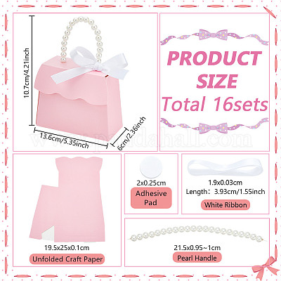 Подарочная коробка из бумаги трапециевидной формы с пластиковыми ручками под жемчуг CON-WH0092-65B-1