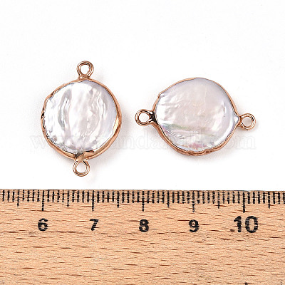 Гальванизированный натуральный жемчуг Кеши плоские круглые подвески-коннекторы PEAR-S018-03I-01-1