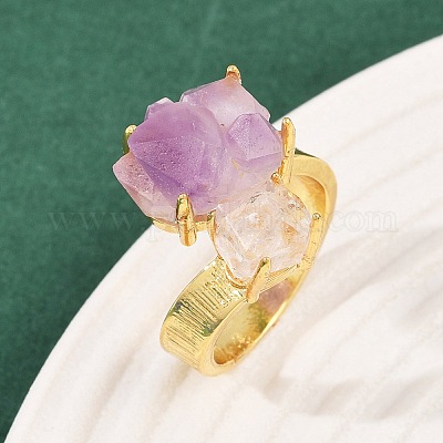 Кольца-манжеты с натуральным аметистом RJEW-K286-12G-04-1