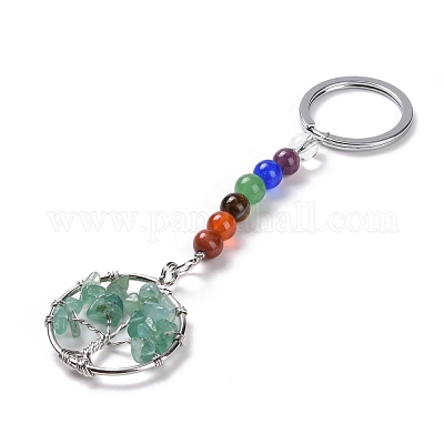Брелок с драгоценными камнями и натуральной зеленой авантюриновой чакрой KEYC-P037-A05-1