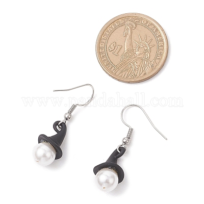 Серьги-подвески в виде ракушки из сплава и жемчуга на тему Хэллоуина EJEW-JE06542-1