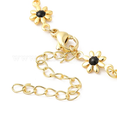 Красочный браслет-цепочка с цветочными звеньями из эмали BJEW-G672-01G-1