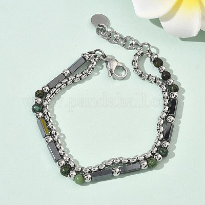 Многорядные бусины из натуральной африканской бирюзы (яшмы) и немагнитного синтетического гематита BJEW-Z148-05P-05-1