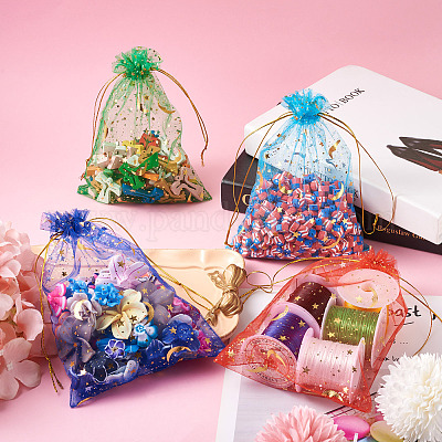 100 шт. 10-цветные подарочные пакеты из органзы с принтом звезд и луны на завязках OP-YS0001-01-1