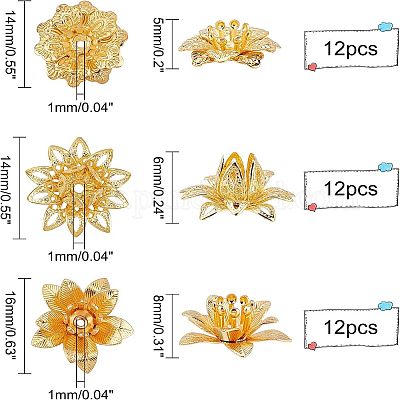 36 шт. 3 стильных латунных колпачка для бусин в виде 3D-цветка KK-FH0002-48-1