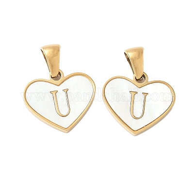 Сердце из натуральной белой ракушки из нержавеющей стали 304 с подвесками в виде инициалов STAS-R168-25G-U-1