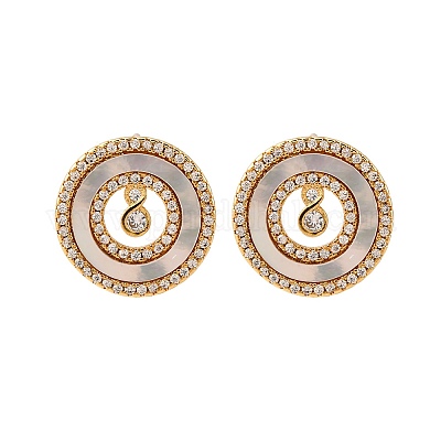 Плоские круглые серьги-гвоздики из латуни с микропаве и цирконием KK-D363-15G-1